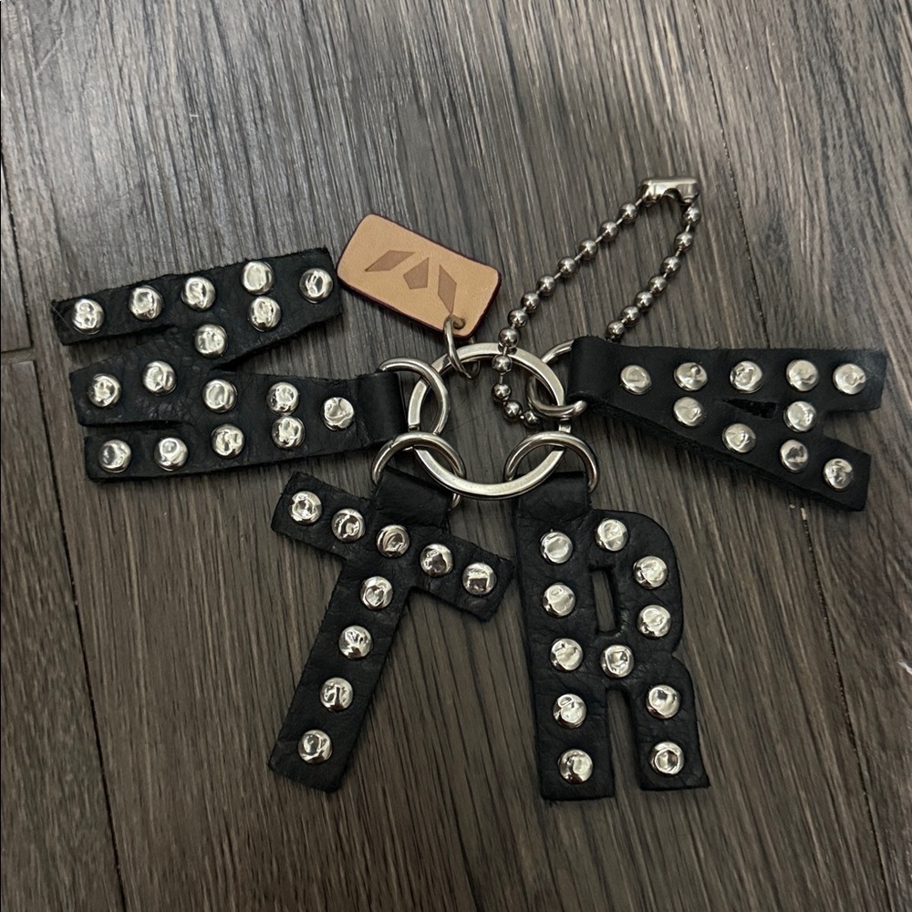Consuela MTRA Studded Black Leather Keychain